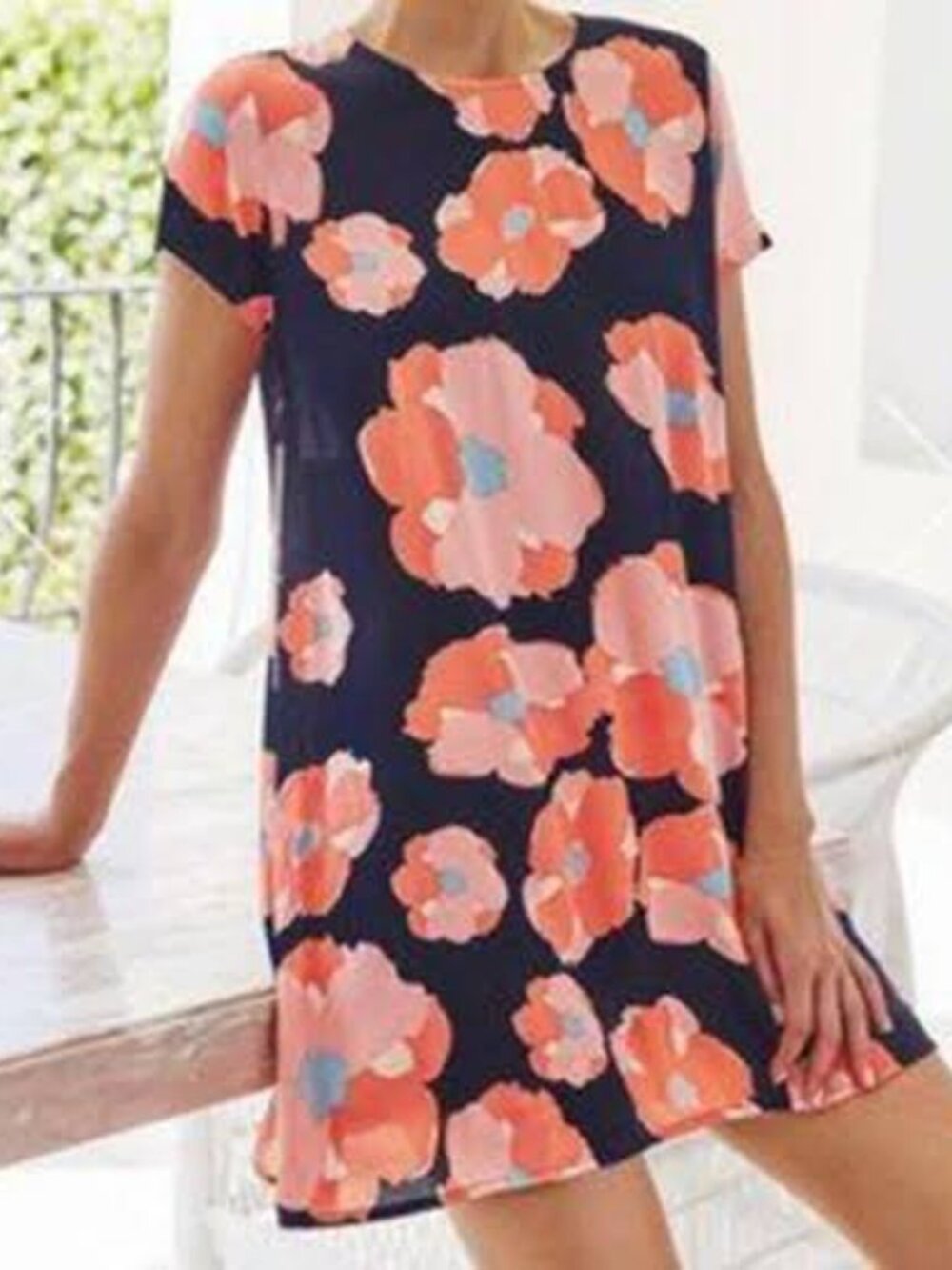 Mister Zimi Navy Shift Dress with Coral Pink Floral Print